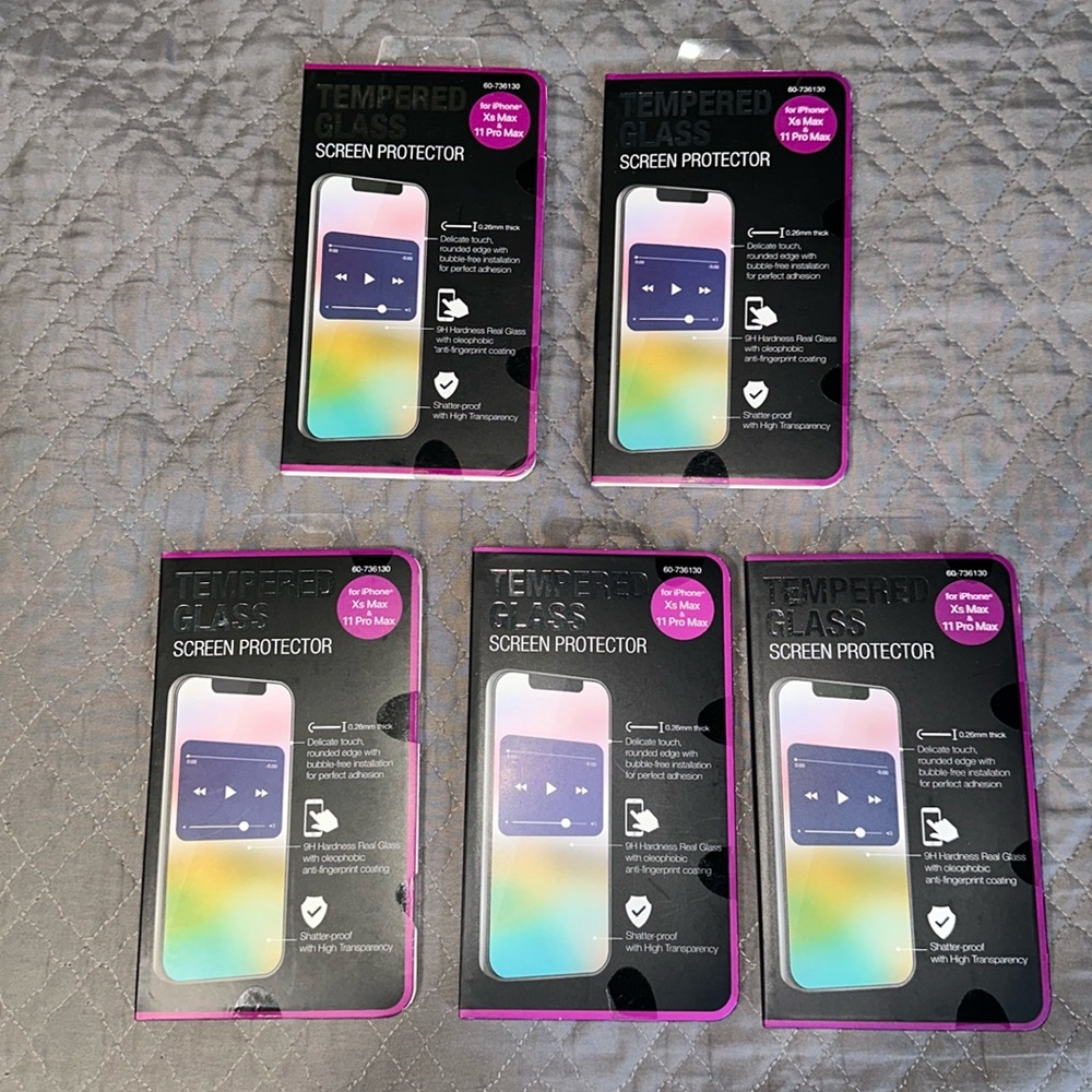 5 BRAND NEW TEMPERED GLASS SCREEN PROTECTORS FOR iPhone Xs Max & 11 PRO MAX